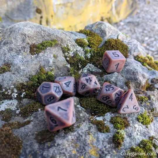 Aged Leather Dice Set – 7-Piece Matte Brown Pastel Polished Resin DnD Dice