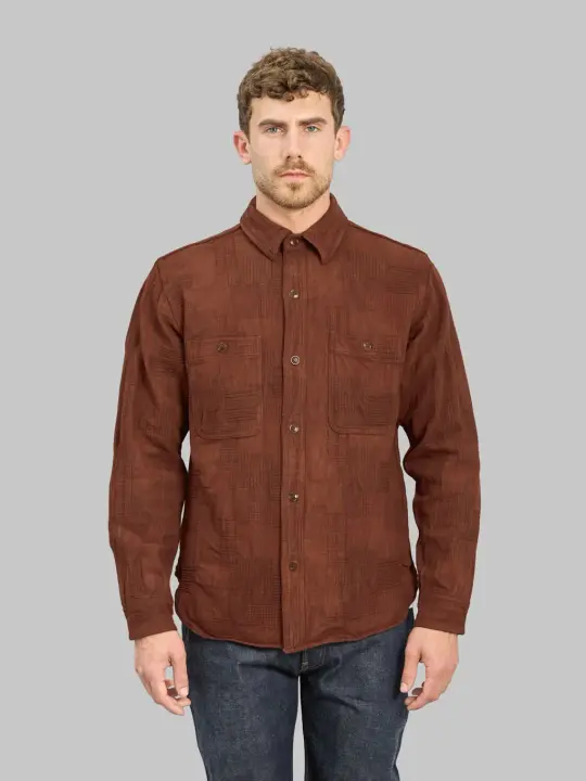 Studio D'Artisan 5717 "Amami Dorozome" Boro Jacquard Shirt Brown
