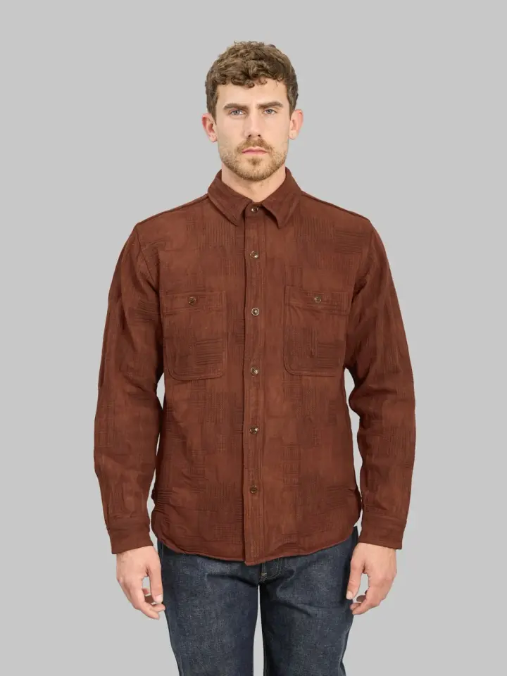 Studio D'Artisan 5717 "Amami Dorozome" Boro Jacquard Shirt Brown
