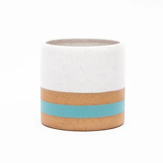 Turquoise Stripe Speckled Medium Planter