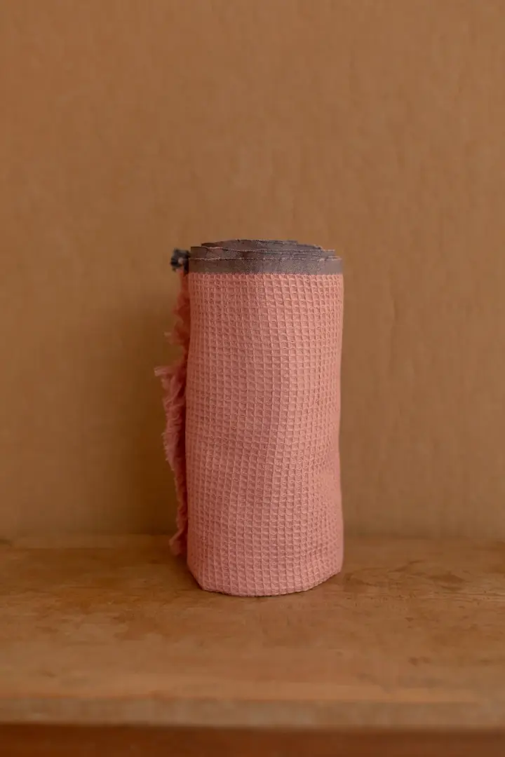 HANDWOVEN WAFFLE TOWEL - CORAL PINK