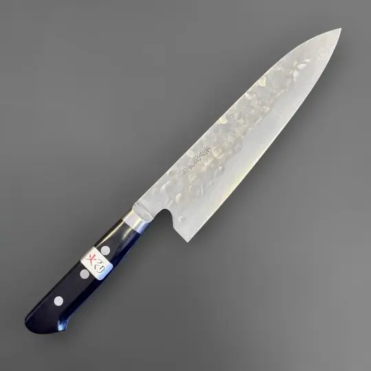 Teruyasu Fujiwara Maboroshi Stainless Clad Tsuchime 195mm Gyuto with Black Western Handle