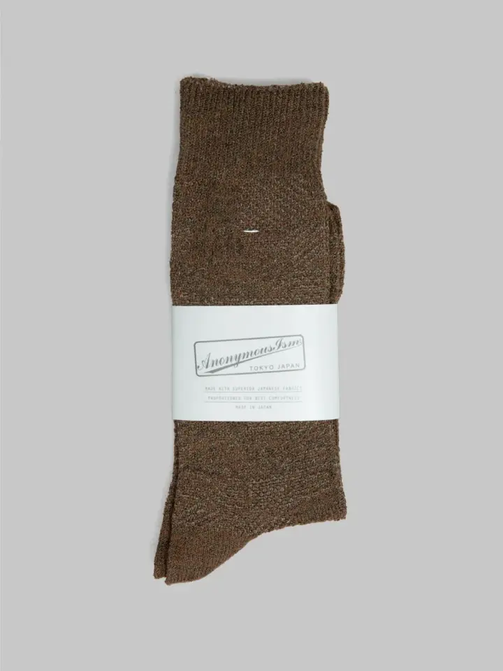 Anonymous Ism Sashiko Linen Crew Socks Khaki