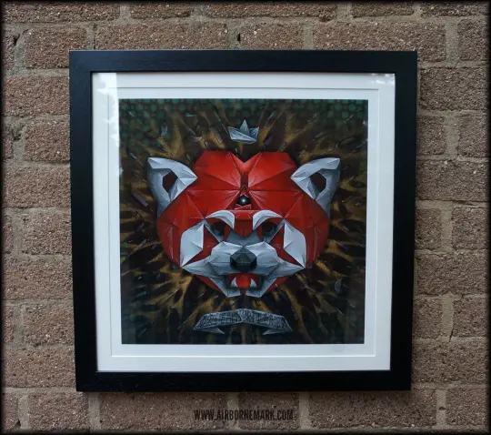 “Origami Red Panda Third Eye Edition” Giclee Print - Framed