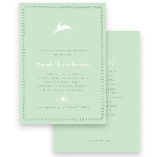 Green Leaping Bunny Baby Shower Invitation