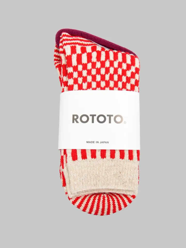 ROTOTO Checkerboard Pattern Socks Red
