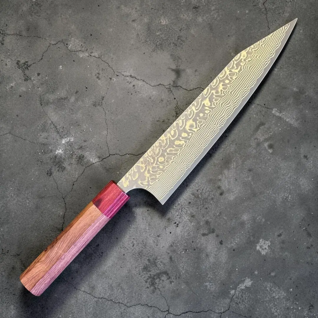 Yoshimi Kato SG2 Damascus Kiritsuke 210mm with Honduran Wood Handle