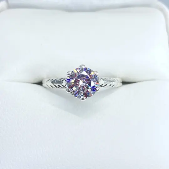 Moissanite Wedding Ring, Size 7, Victorian Wedding Solitaire #D22 - Ready to Ship