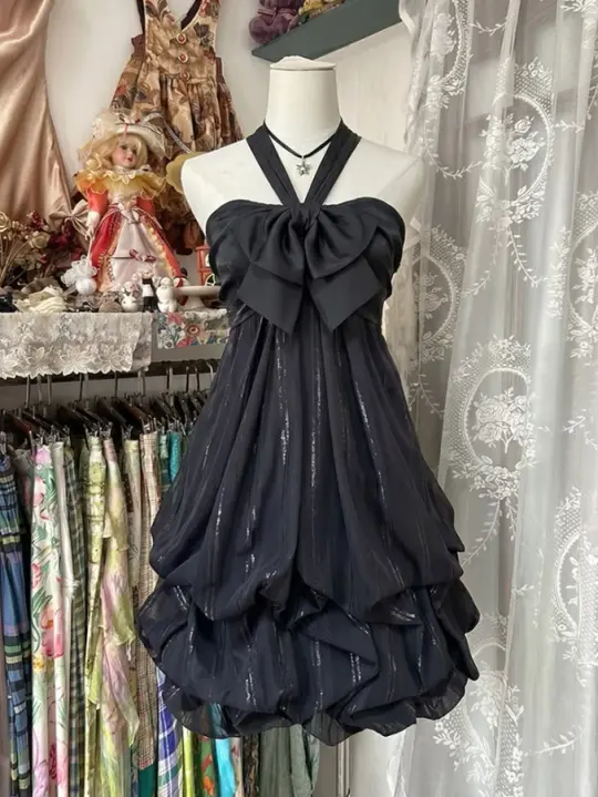 Glitter Halter Puffy Women's Homecoming Dress Black Corset Short Prom Dress RS2254
