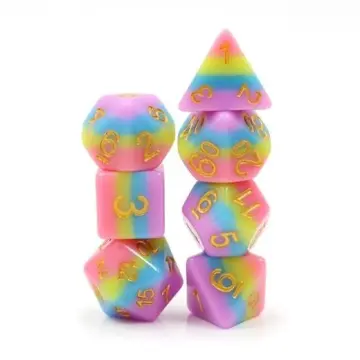 Rainbow Bridge Dice Set – Opaque Layered Pink, Yellow, Blue & Purple