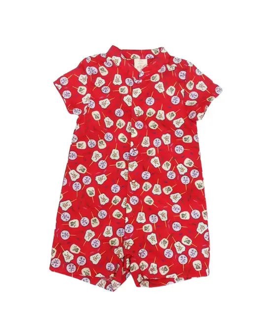 Mandarin-collared Romper - Red Fans