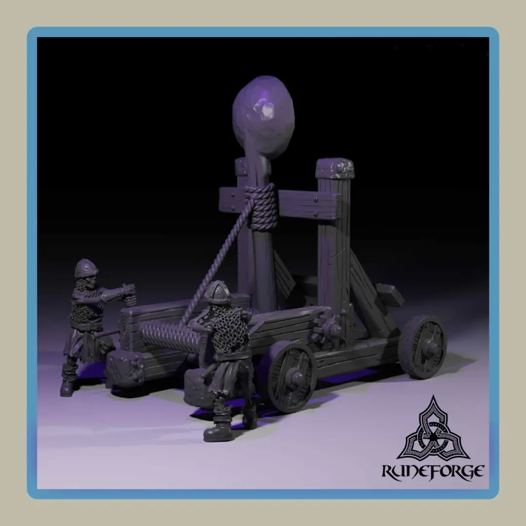 render of 28mm miniature skeleton crewed catapult
