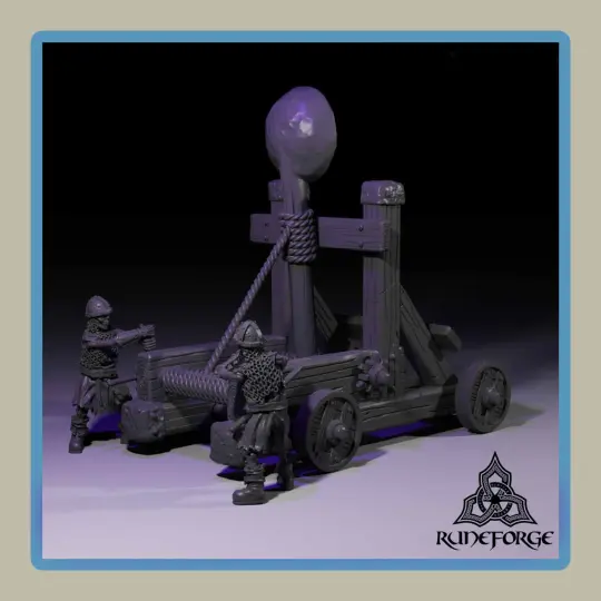 render of 28mm miniature skeleton crewed catapult
