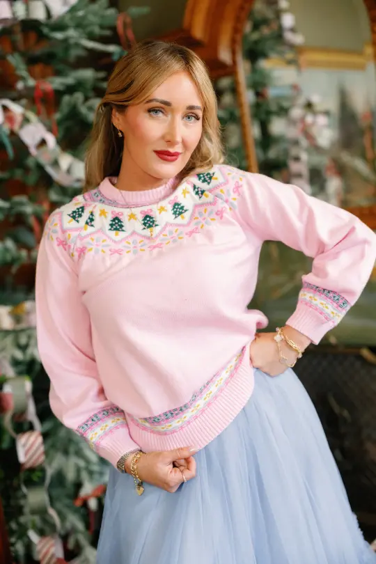 Melody Sweater in Marzipan Pink Fair Isle