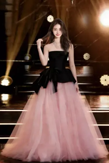 Puffy Sleeveless Tulle Corset Prom Gown ,Dreamy Black-pink Maxi Evening Dress Ball Gown RS2073