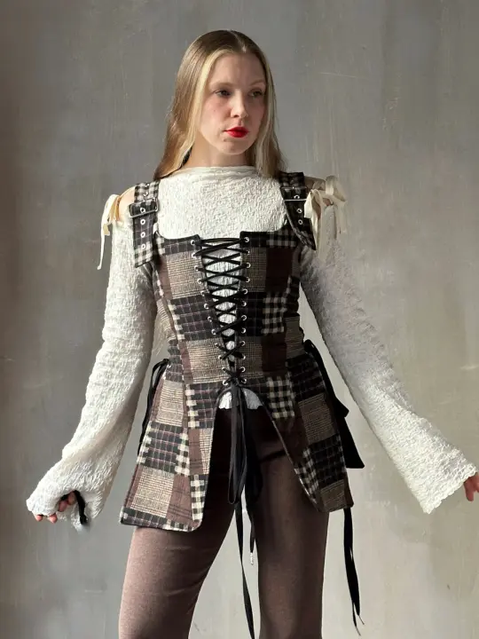 Winter '26: Pinafore Corset Vest in Plaid Patchwork Cotton (In Stock)
