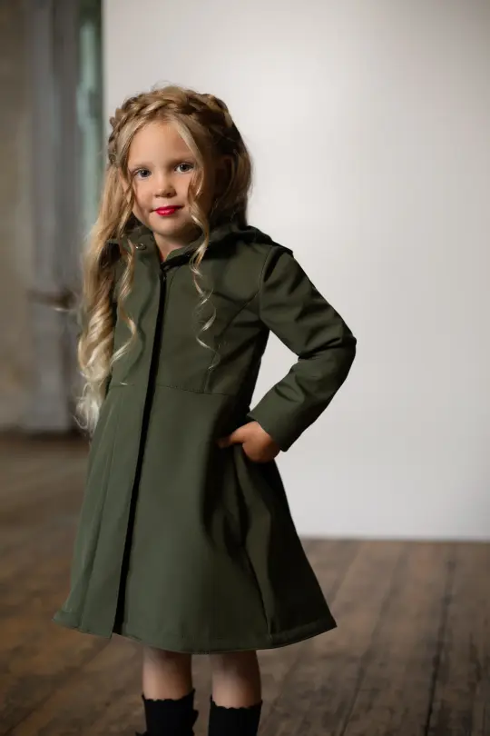 Girls' Khaki Green Coat with Hood | Moss Green