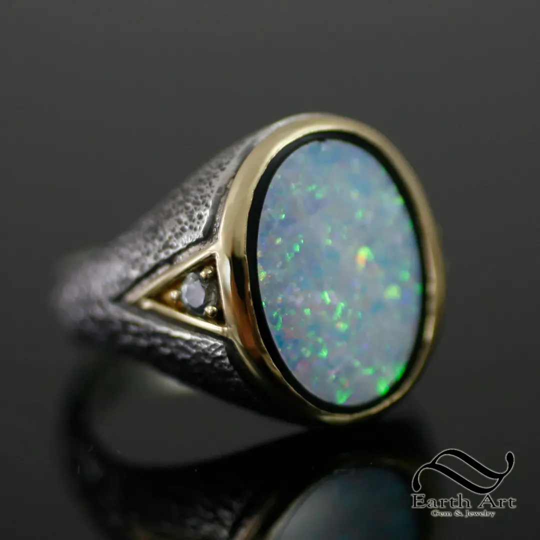 18k and Sterling Signet with Vintage Australian opal inlay