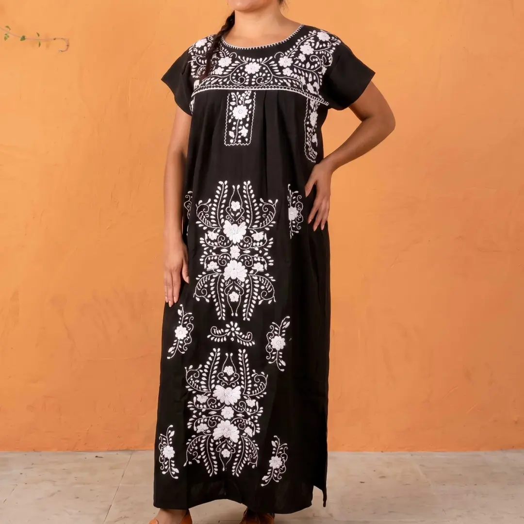Chilac Floral Embroidered Mexican Long Dress