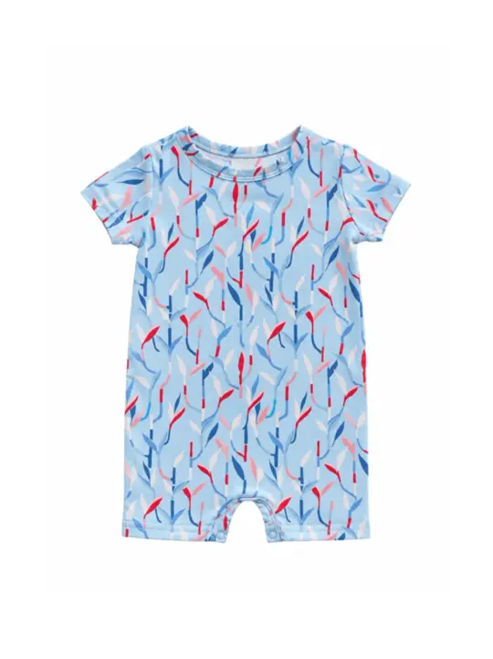 Short-sleeve Romper - Blue Lucky Bamboo