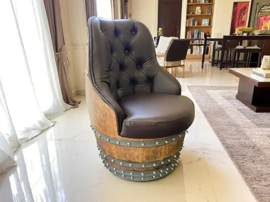 Luxury Whiskey & Wine Barrel Captain Chair with Hidden Safe