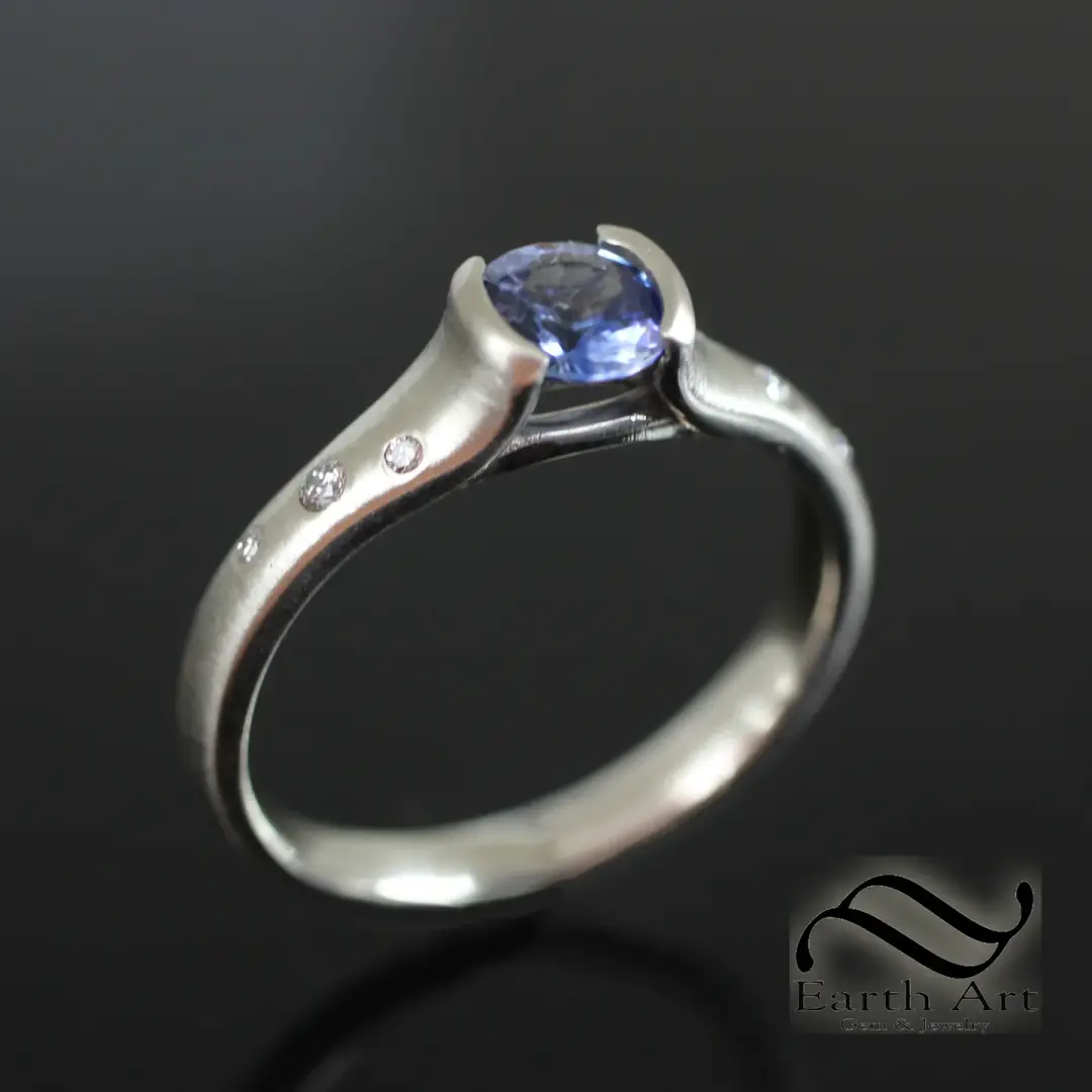 Natural Ceylon Sapphire Engagement Ring in 14k white gold