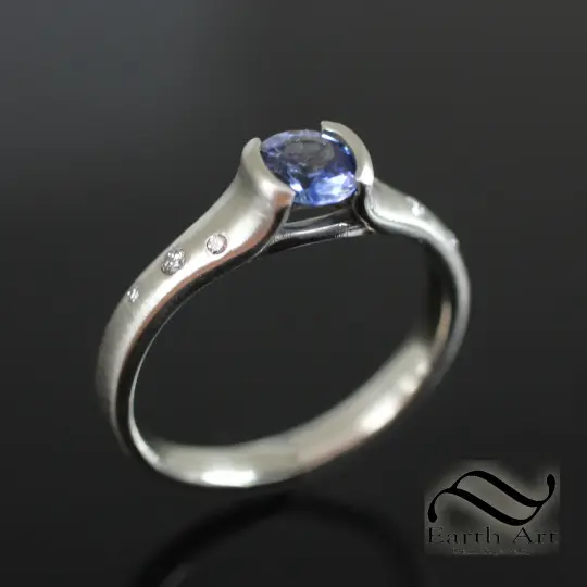 Natural Ceylon Sapphire Engagement Ring in 14k white gold