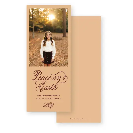 Burgundy on peach "Peace on Earth" Holiday Card