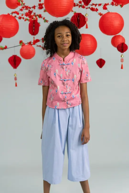Ashley Top - Pink Floral Lanterns