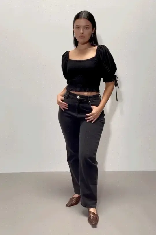 1 left - Nap Jeans for big butts Black denim CROP