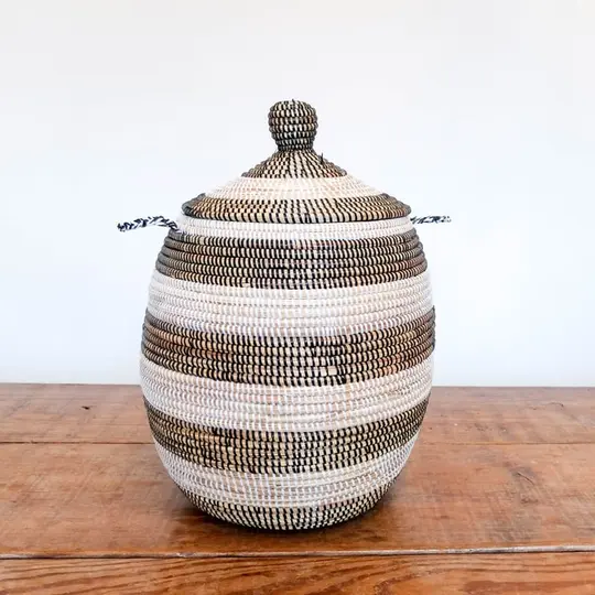 Lidded Senegal Basket in Black and White