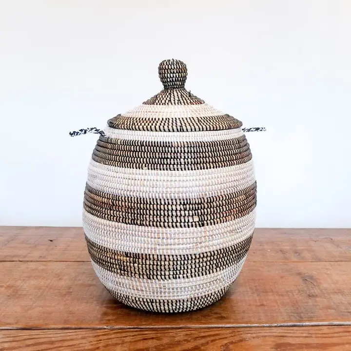 Lidded Senegal Basket in Black and White