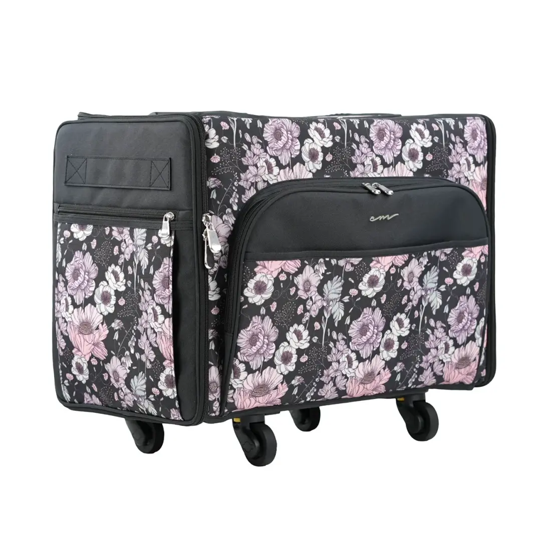 XL Flat Top Rolling Sewing Machine Tote Purple Floral