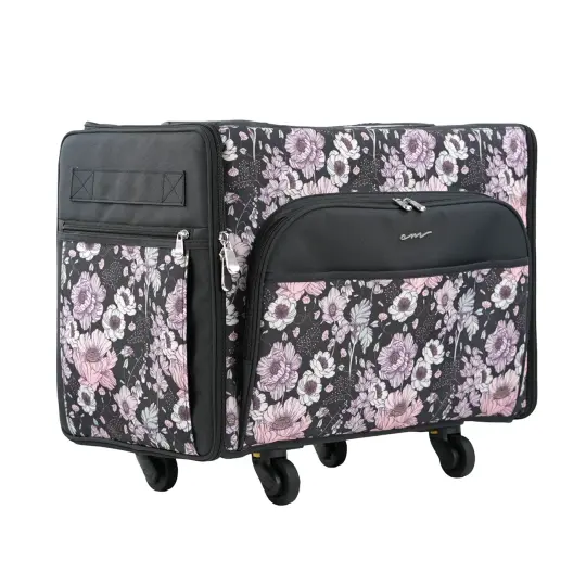 XL Flat Top Rolling Sewing Machine Tote Purple Floral