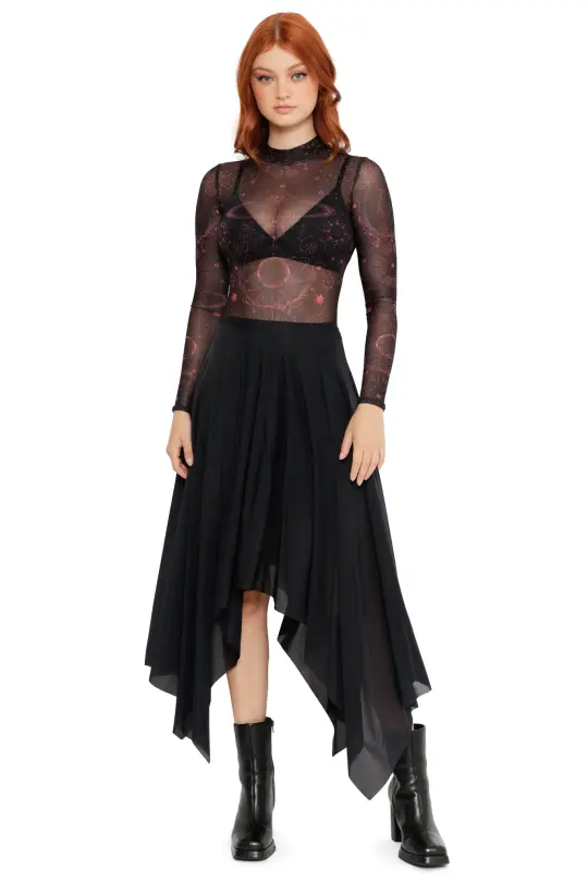 Blood Moon Sheer High Neck Long Sleeve Bodysuit