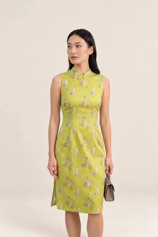 Ladies Mini Peony Cheongsam - Yellow Floral Lanterns