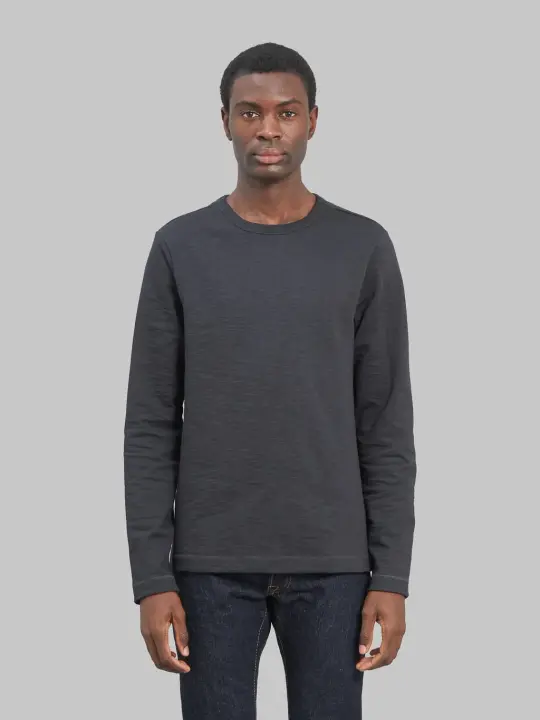 Merz b. Schwanen 2S18 Super Heavyweight 13.4oz Long Sleeve Crewneck Loopwheeled Relaxed Fit T-Shirt Charcoal