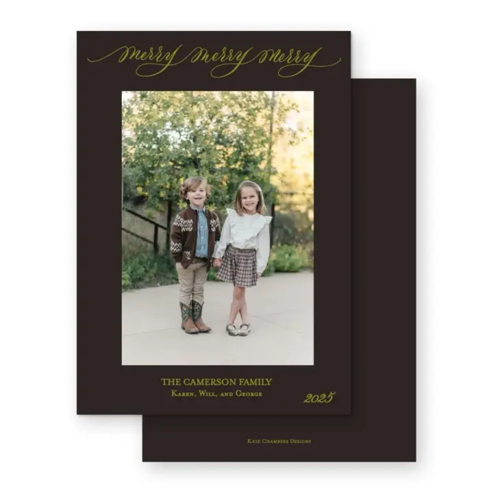 Chocolate and Green  "Merry, Merry, Merry " Holiday Card