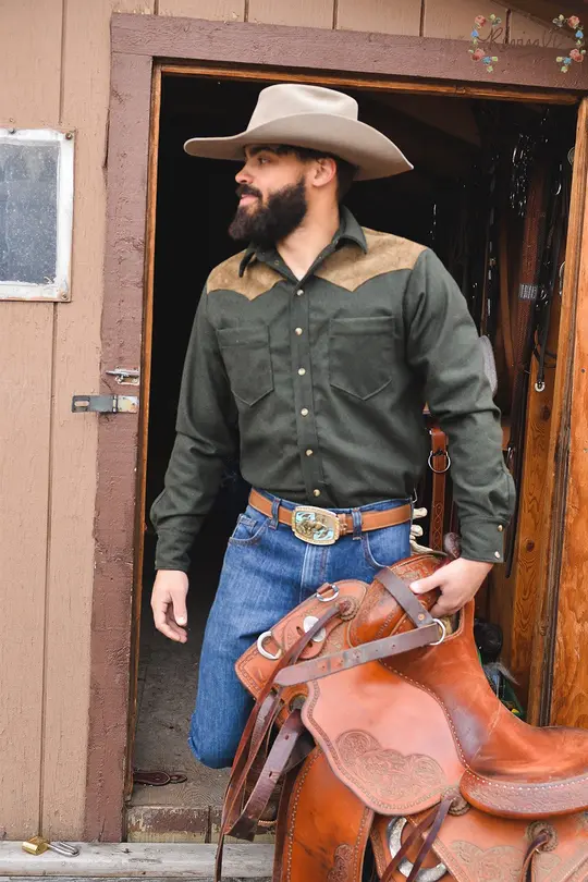 The Wool & Suede Stockyard Shirt in Juniper