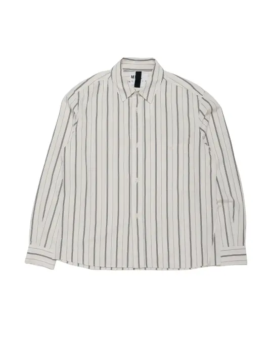 MHL Overall Shirt Japanese Wide Stripe Cotton Blend Off White/Navy