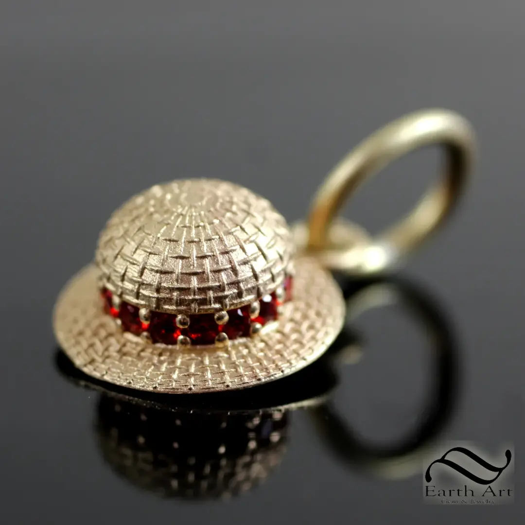 Straw Hat Charm with Red Ribbon Trim