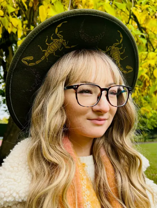Olive Scorpion Moon Vegan Felt XL Wide Brim Hat