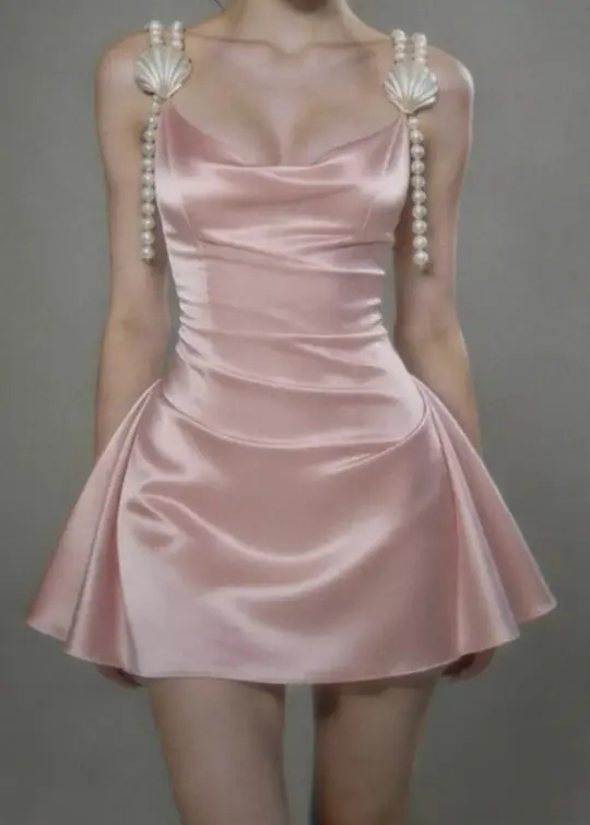 Charming Pink Homecoming Dress , Silky Satin Seashell Decor Corset Mini Birthday Dress RS1469