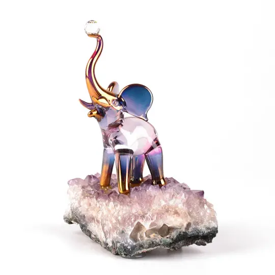 Glass Elephant on Amethyst Geode