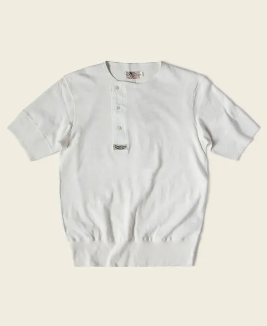 Side Closing Short Sleeve Henley T-Shirt - White