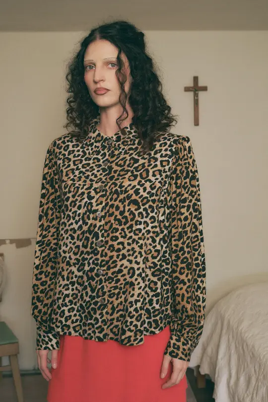 Soft Linen Boss Blouse Leopard