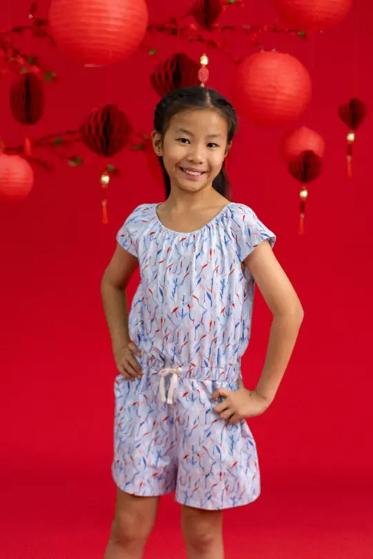 Flutter Playsuit - Blue Lucky Bamboo