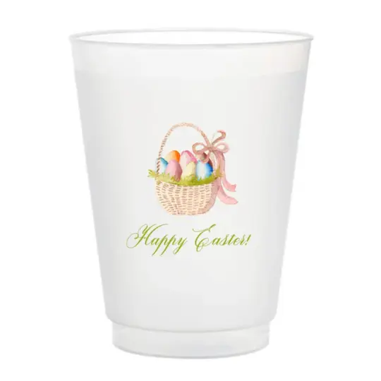 Watercolor "Happy Easter" Basket  Full Color Frosted Cup, Set of 12