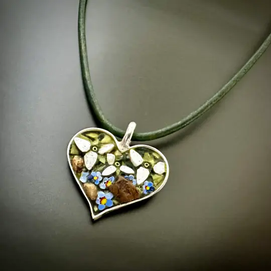 Trillium and Violets Pendant on Leather