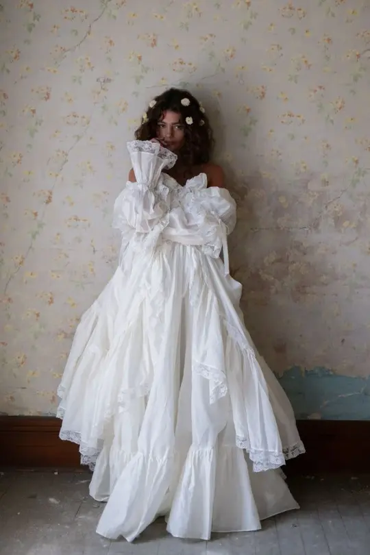 Puffy Lace Trim Prom Gown White Women's Maxi Birthday Dress Evening Dress RS2974